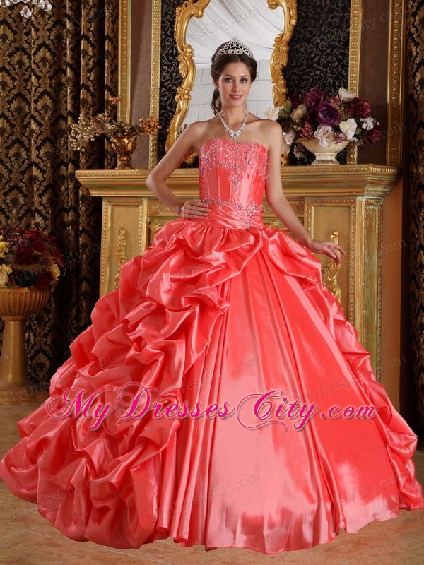 Orange Red Taffeta Embroidery and Beading Quinceanera Dress