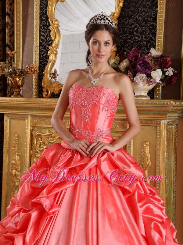 Orange Red Taffeta Embroidery and Beading Quinceanera Dress