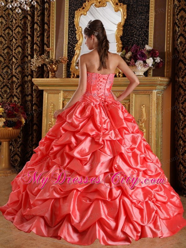 Orange Red Taffeta Embroidery and Beading Quinceanera Dress