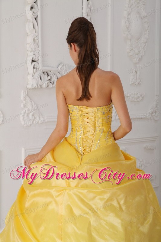 Strapless Taffeta and Tulle Beading Yellow and White Quinceanera Dress