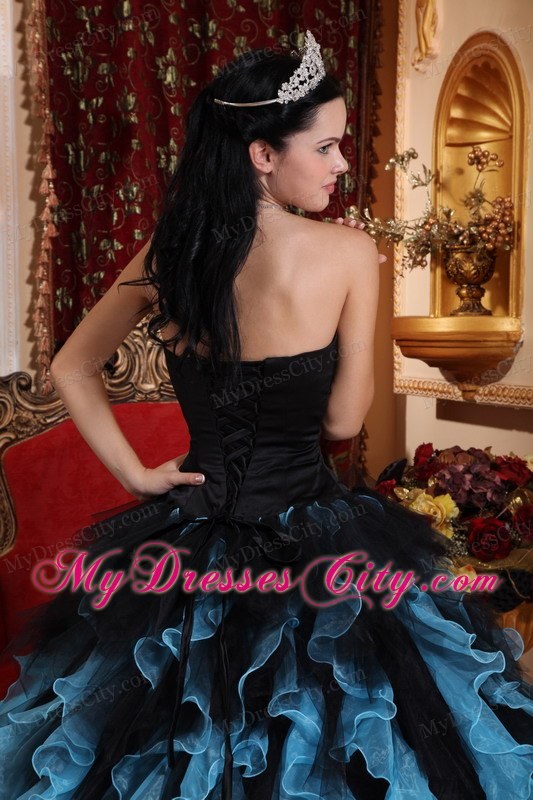 Black and Blue Organza Beading Ruffles 2013 Quinceanera Dress