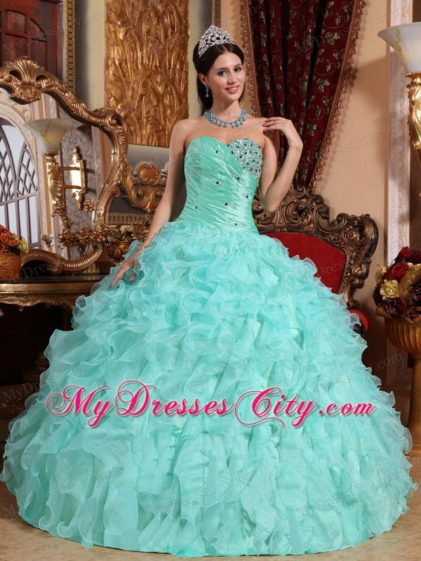 Organza Sweetheart Ruffles Apple Green Quinceanera Dress 2013