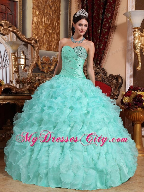 Organza Sweetheart Ruffles Apple Green Quinceanera Dress 2013