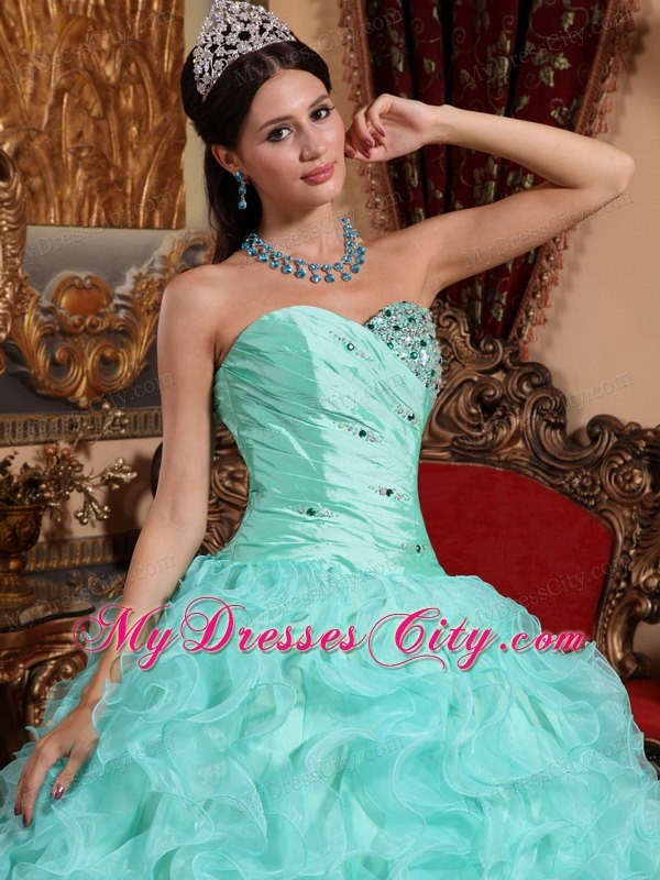 Organza Sweetheart Ruffles Apple Green Quinceanera Dress 2013