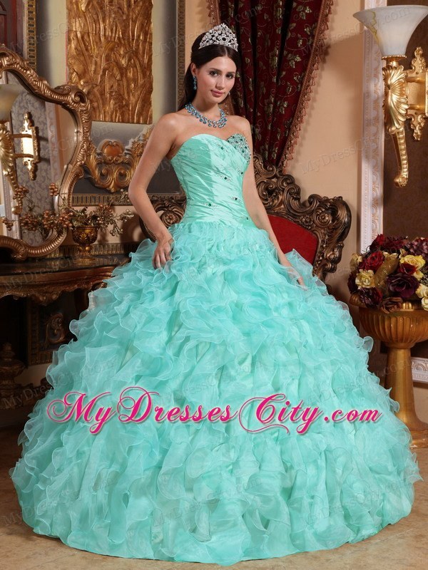 Organza Sweetheart Ruffles Apple Green Quinceanera Dress 2013