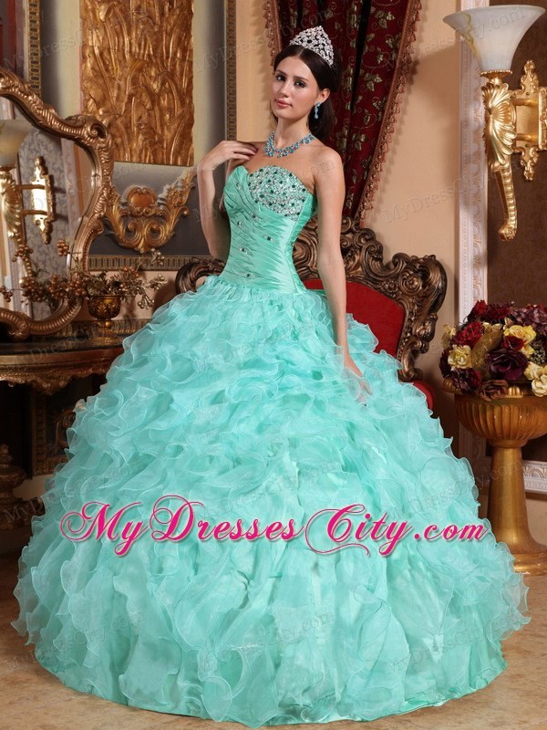 Organza Sweetheart Ruffles Apple Green Quinceanera Dress 2013