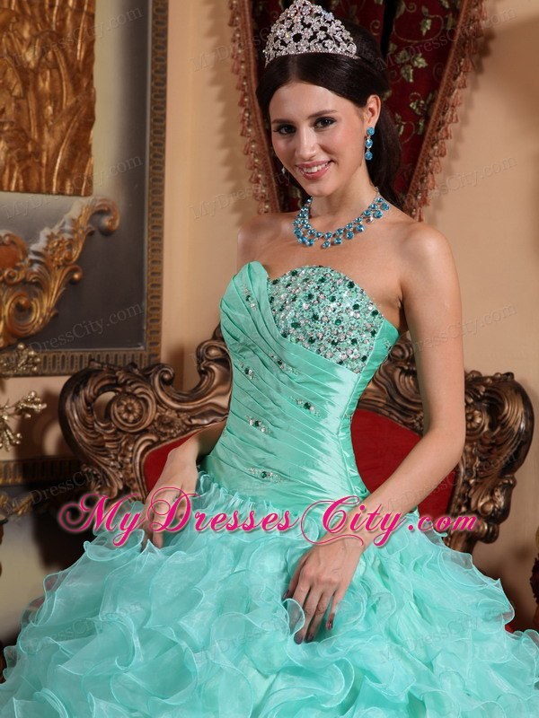 Organza Sweetheart Ruffles Apple Green Quinceanera Dress 2013