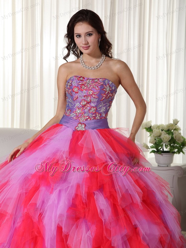 Multi-color Ball Gown Strapless Dress for Sweet 16 with Appliques