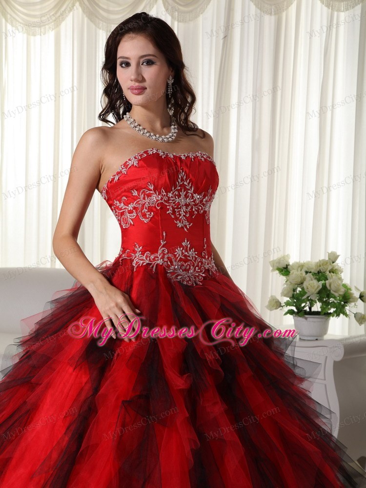 Ruffles Strapless Beading Black and Red Quinceanera Dress 2013