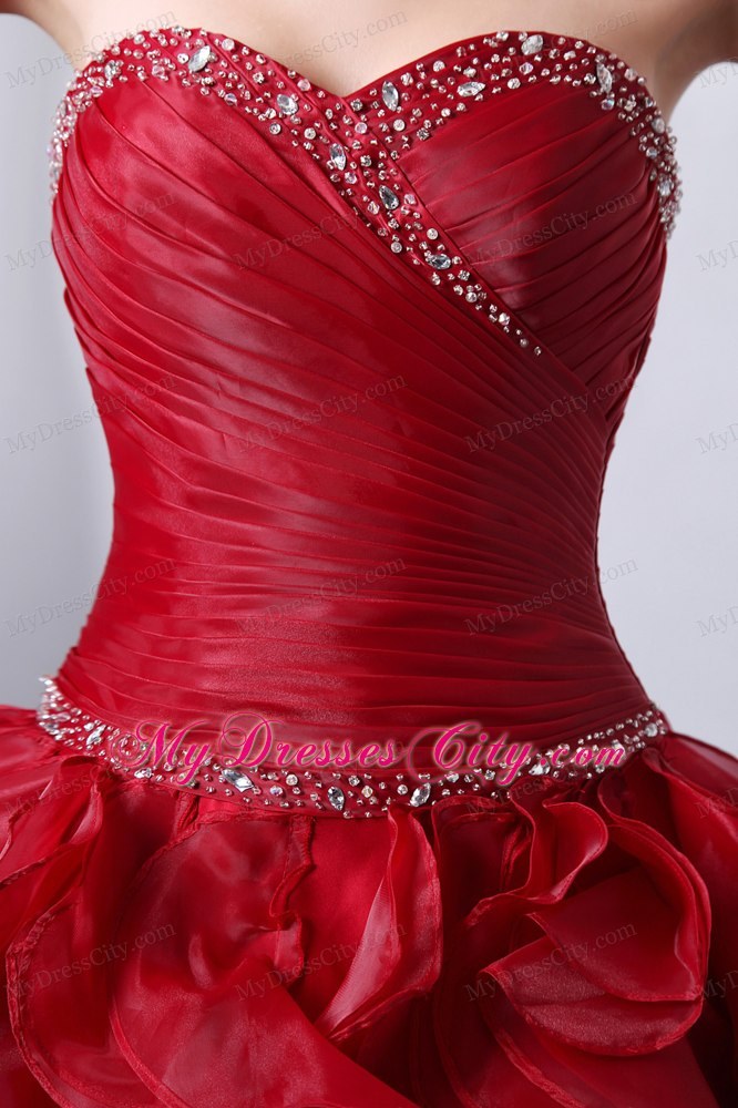 Wine Red Floor-length Organza Quinceanera Dress with Ruffles