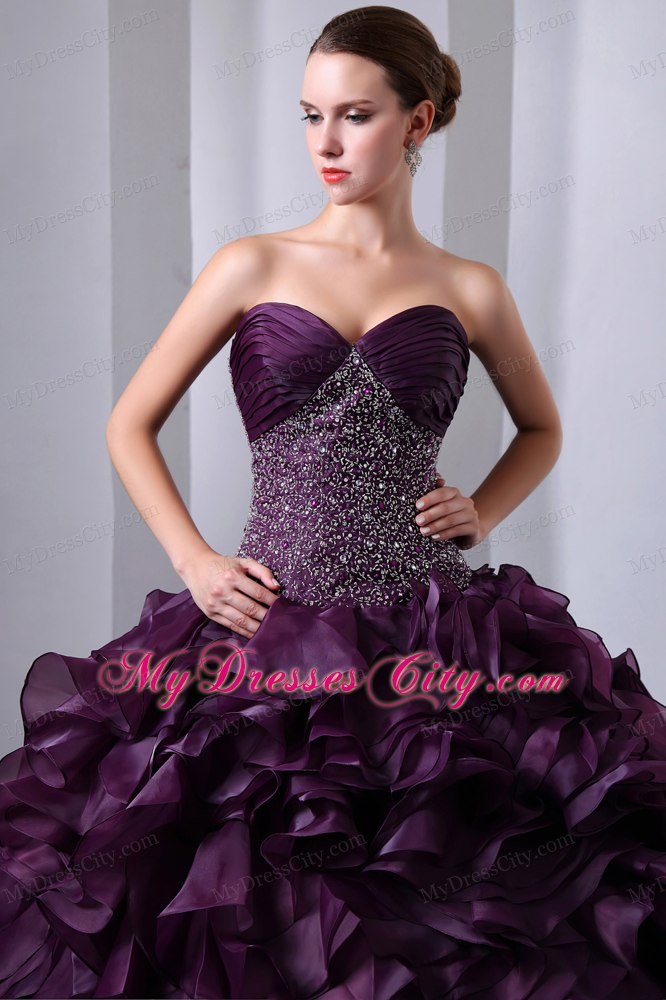 Hot Style Purple Brush Train Beading and Ruffles Quinceanera Dress