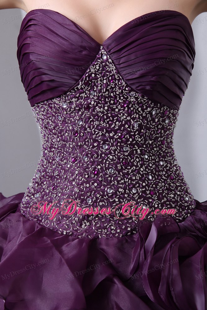 Hot Style Purple Brush Train Beading and Ruffles Quinceanera Dress