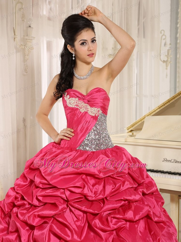 Layered Appliques-frilly and Pick-ups Quinceanera Dress in Hot Pink