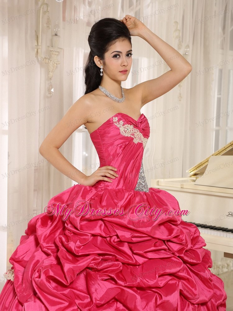 Layered Appliques-frilly and Pick-ups Quinceanera Dress in Hot Pink