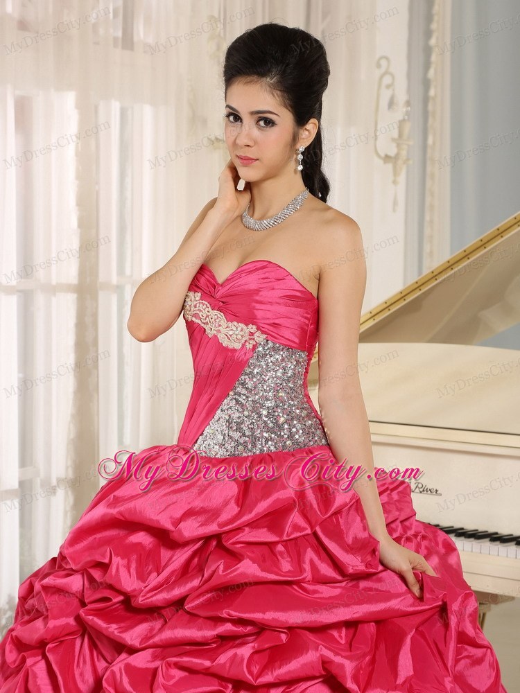 Layered Appliques-frilly and Pick-ups Quinceanera Dress in Hot Pink