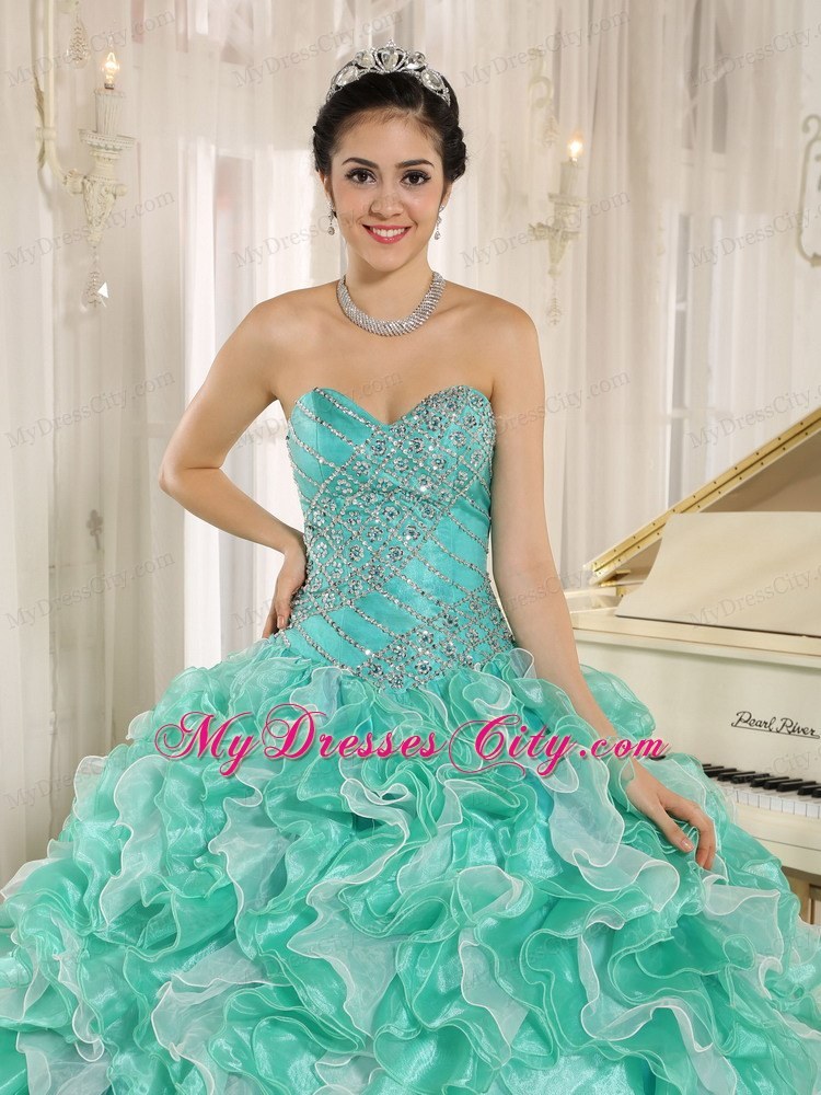 Apple Green Beaded Bodice and Ruffled Quinceanera Dress