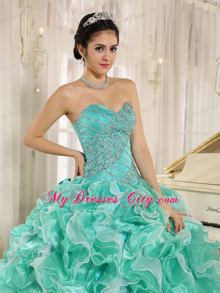 Apple Green Beaded Bodice and Ruffled Quinceanera Dress