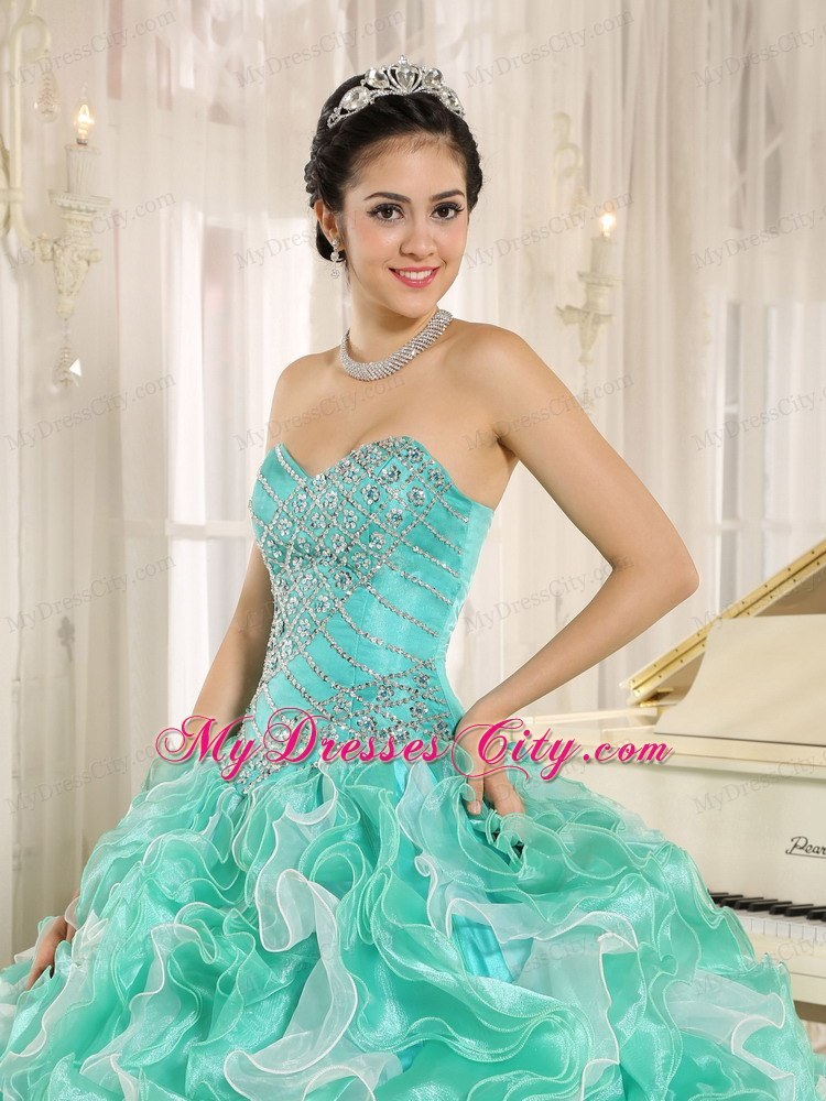 Apple Green Beaded Bodice and Ruffled Quinceanera Dress