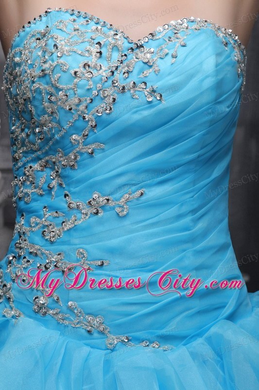 Aqua Blue Quinceanera Dress with Beadings and Puffy Ruffles