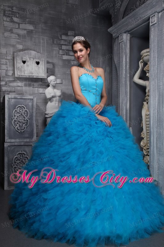 Two-toned Blue Quinceanera Dress with Beadings and Ruffles