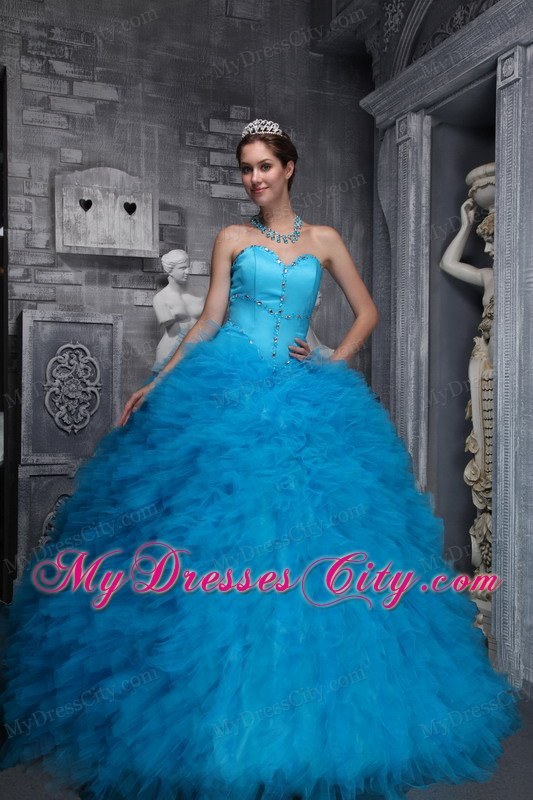 Two-toned Blue Quinceanera Dress with Beadings and Ruffles