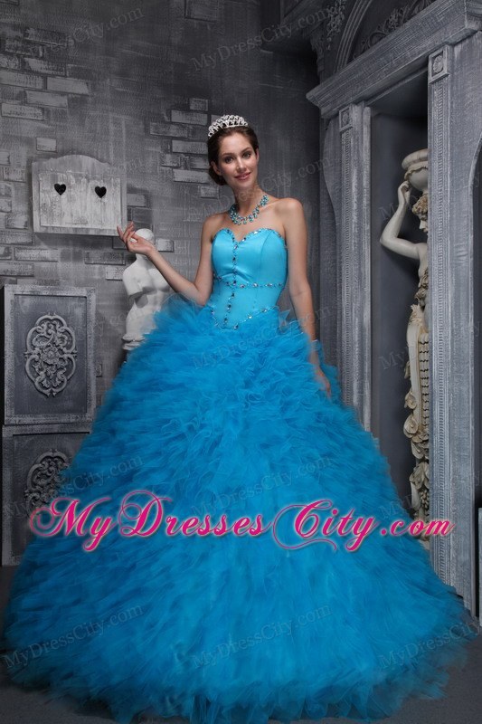 Two-toned Blue Quinceanera Dress with Beadings and Ruffles