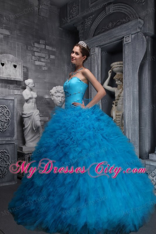 Two-toned Blue Quinceanera Dress with Beadings and Ruffles