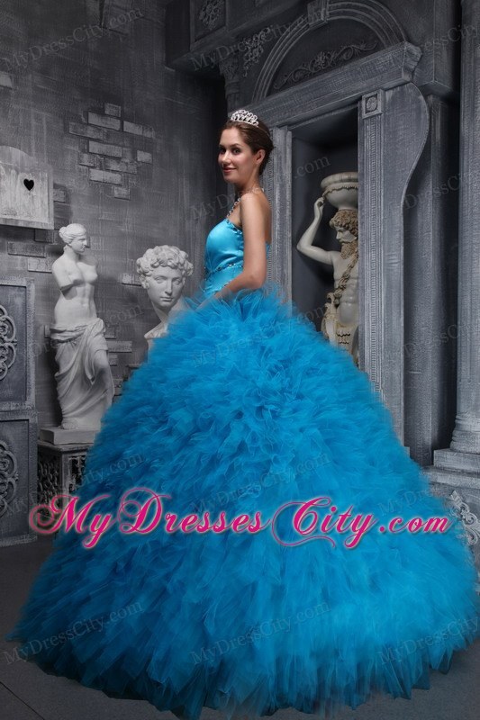 Two-toned Blue Quinceanera Dress with Beadings and Ruffles