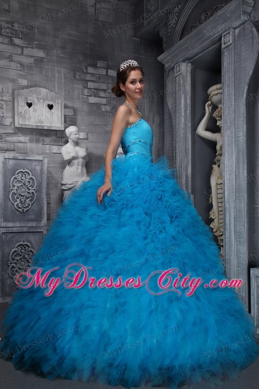 Two-toned Blue Quinceanera Dress with Beadings and Ruffles