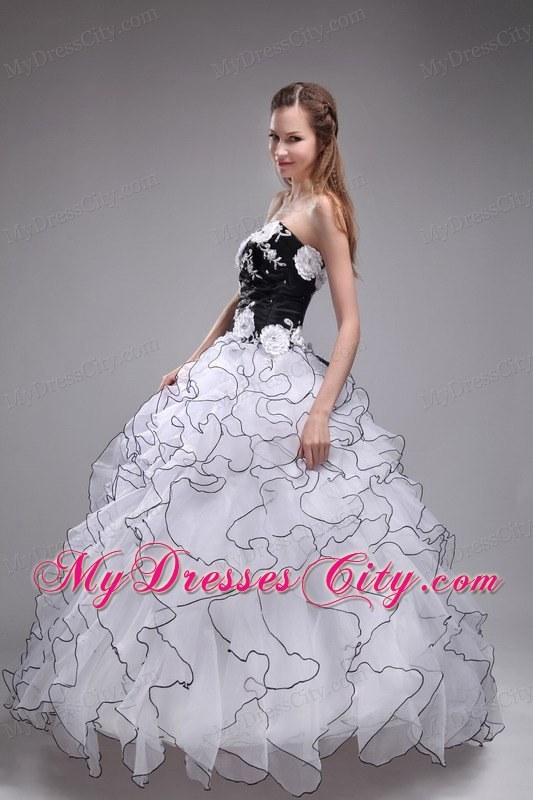 Black and White Ball Gown Quinceanera Dress with Appliques