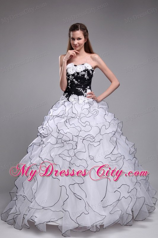 Black and White Ball Gown Quinceanera Dress with Appliques