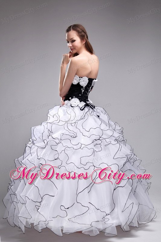 Black and White Ball Gown Quinceanera Dress with Appliques