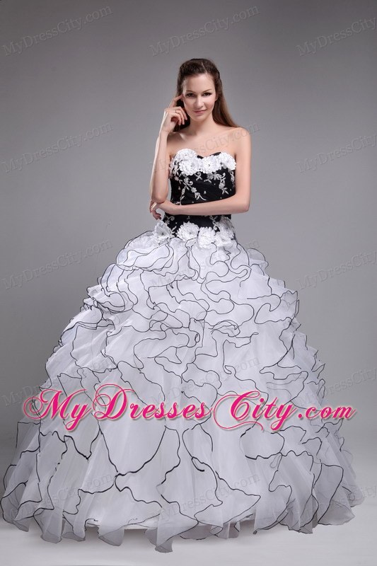 Black and White Ball Gown Quinceanera Dress with Appliques