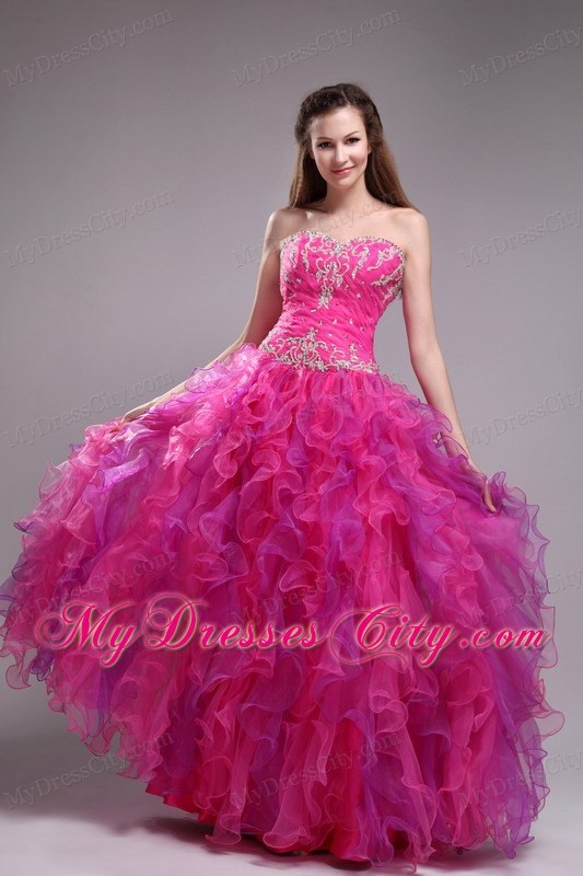 Strapless Sweetheart Quinceanera Dress with Appliques and Ruffles