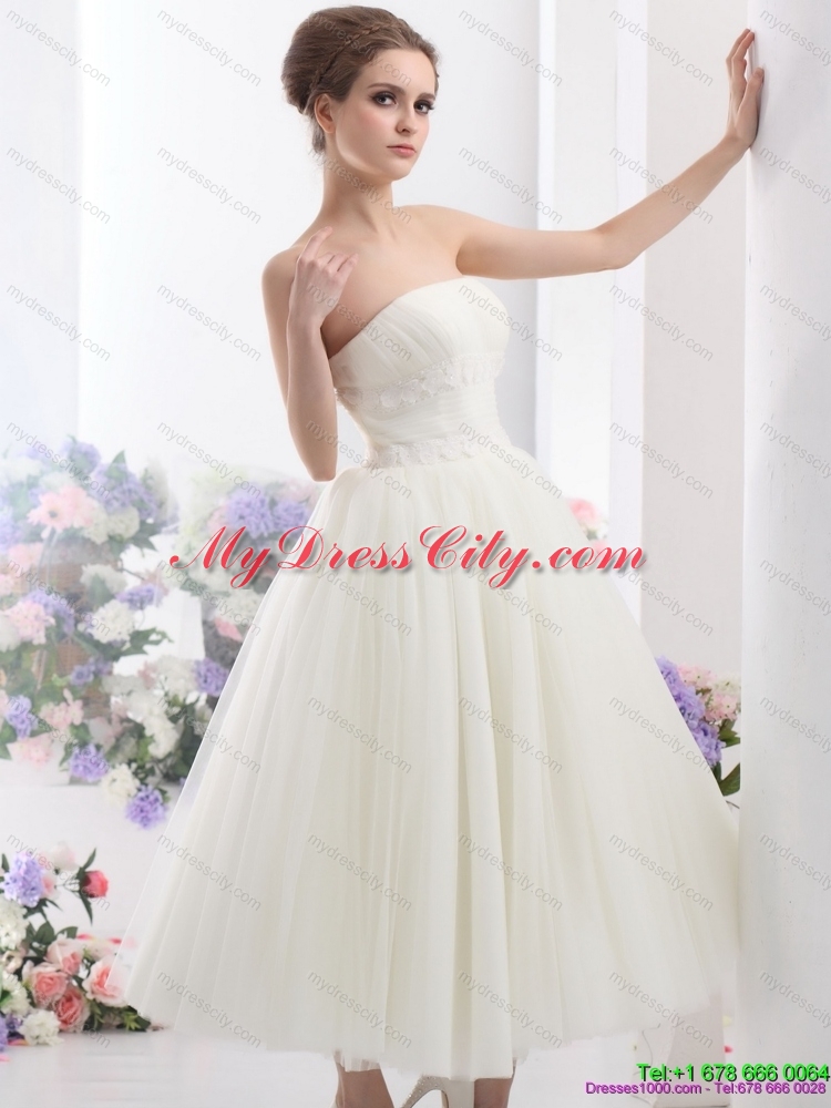 Cute White Strapless Wedding Dresses with Ruching