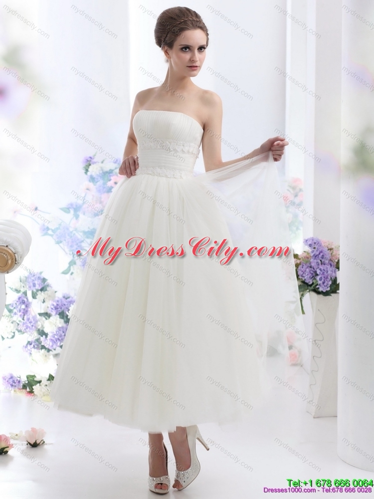 Cute White Strapless Wedding Dresses with Ruching