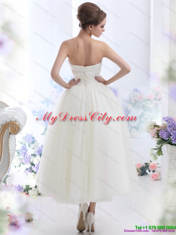 Cute White Strapless Wedding Dresses with Ruching