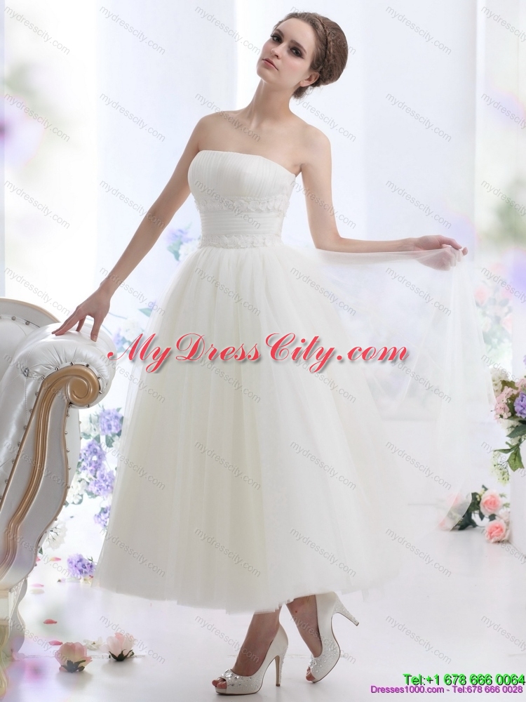 Cute White Strapless Wedding Dresses with Ruching