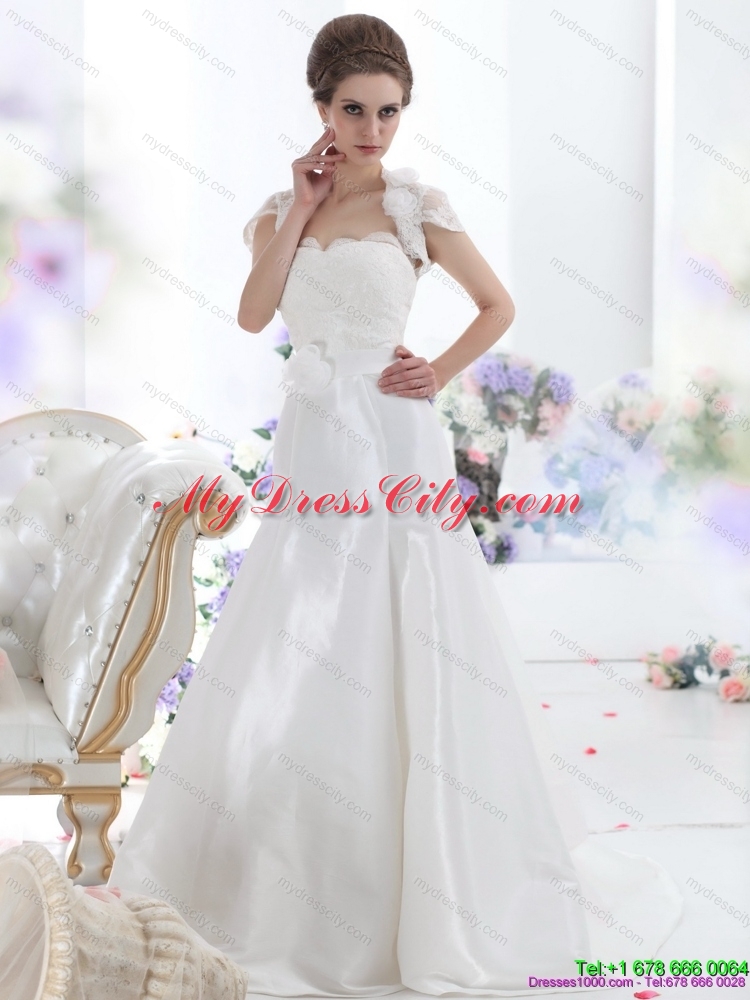 White Sweetheart Brush Train Maternity  Wedding Dresses with Hand Made Flower and Ruffles