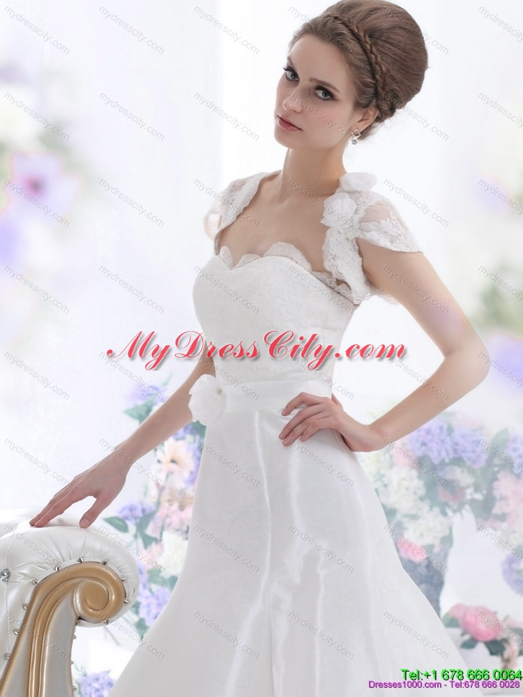 White Sweetheart Brush Train Maternity  Wedding Dresses with Hand Made Flower and Ruffles