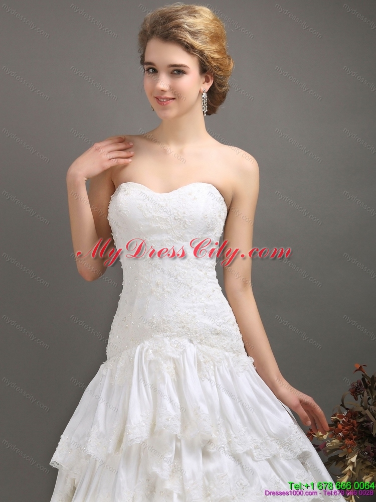 White Sweetheart Brush Train Maternity Wedding Dresses with Ruffled Layers