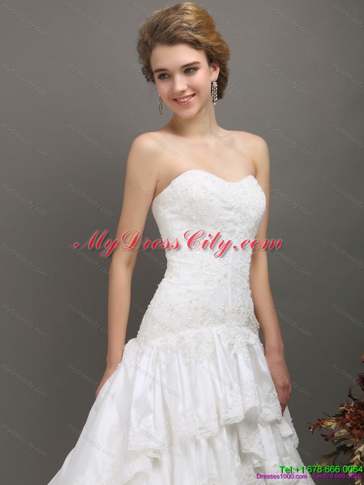 White Sweetheart Brush Train Maternity Wedding Dresses with Ruffled Layers