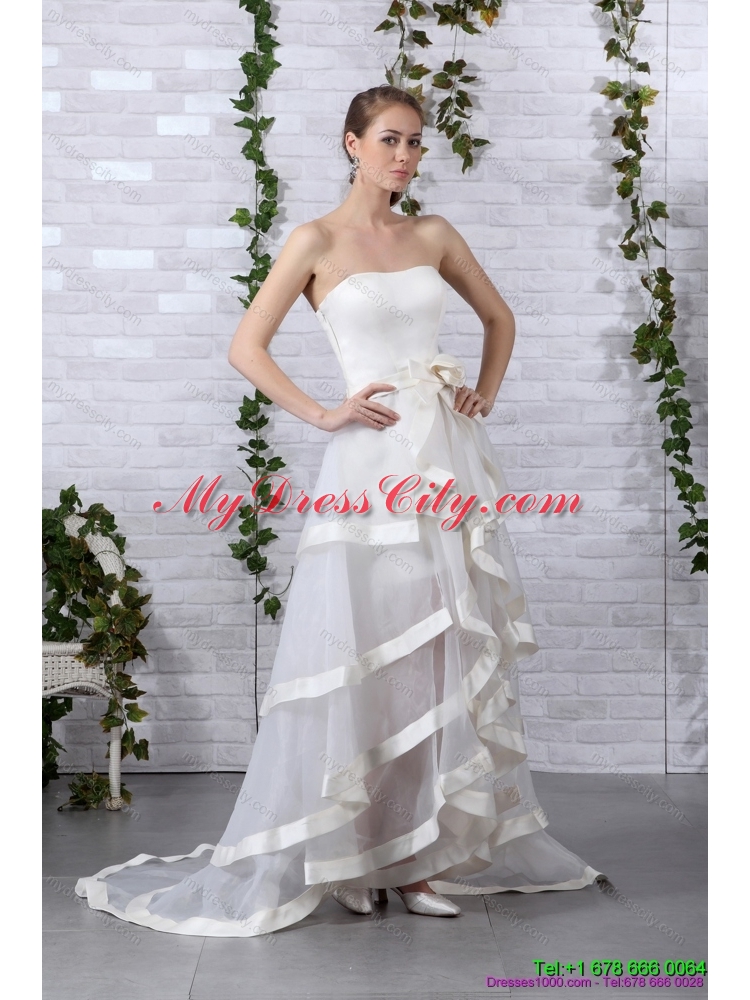 2015 Detachable White Strapless Wedding Dresses with Brush Train and Bownot