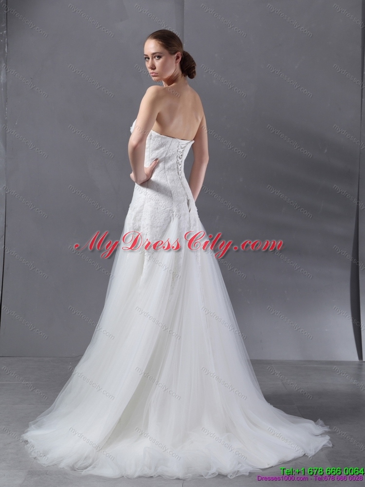 2015 Maternity Strapless Wedding Dresses with Brush Train and Appliques