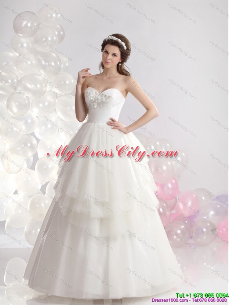 2015 Popular Sweetheart Beaded Ruffled Wedding Dresses in White