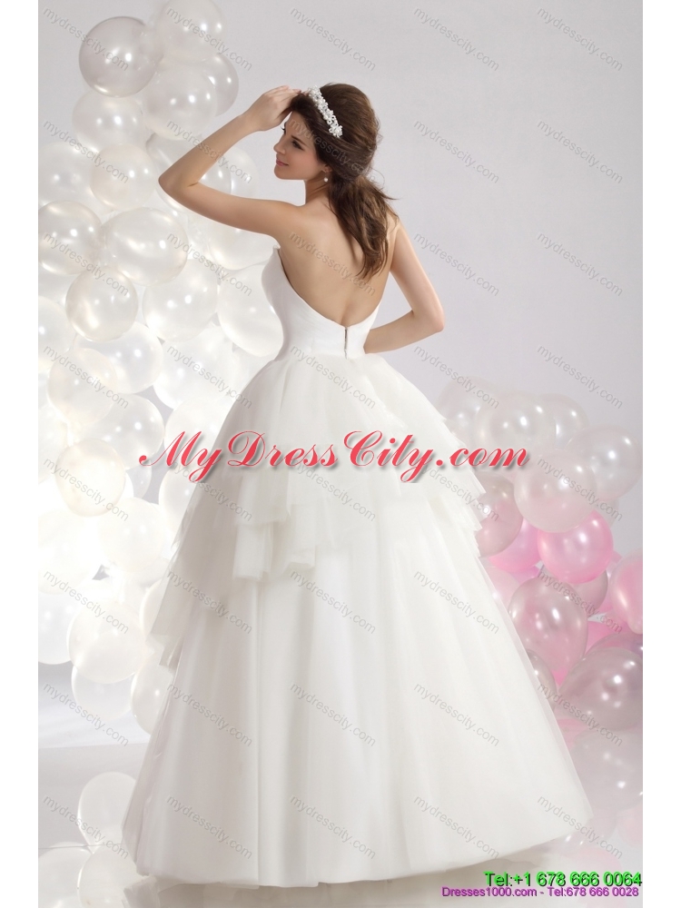 2015 Popular Sweetheart Beaded Ruffled Wedding Dresses in White