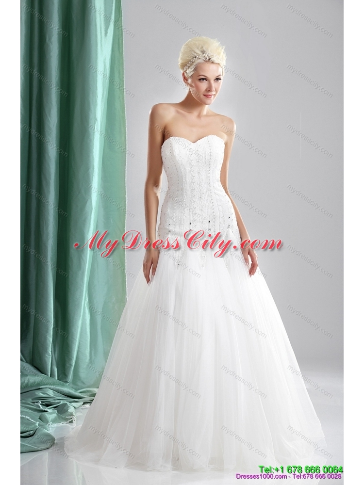 2015 Popular Sweetheart Beaded Wedding Dresses in White