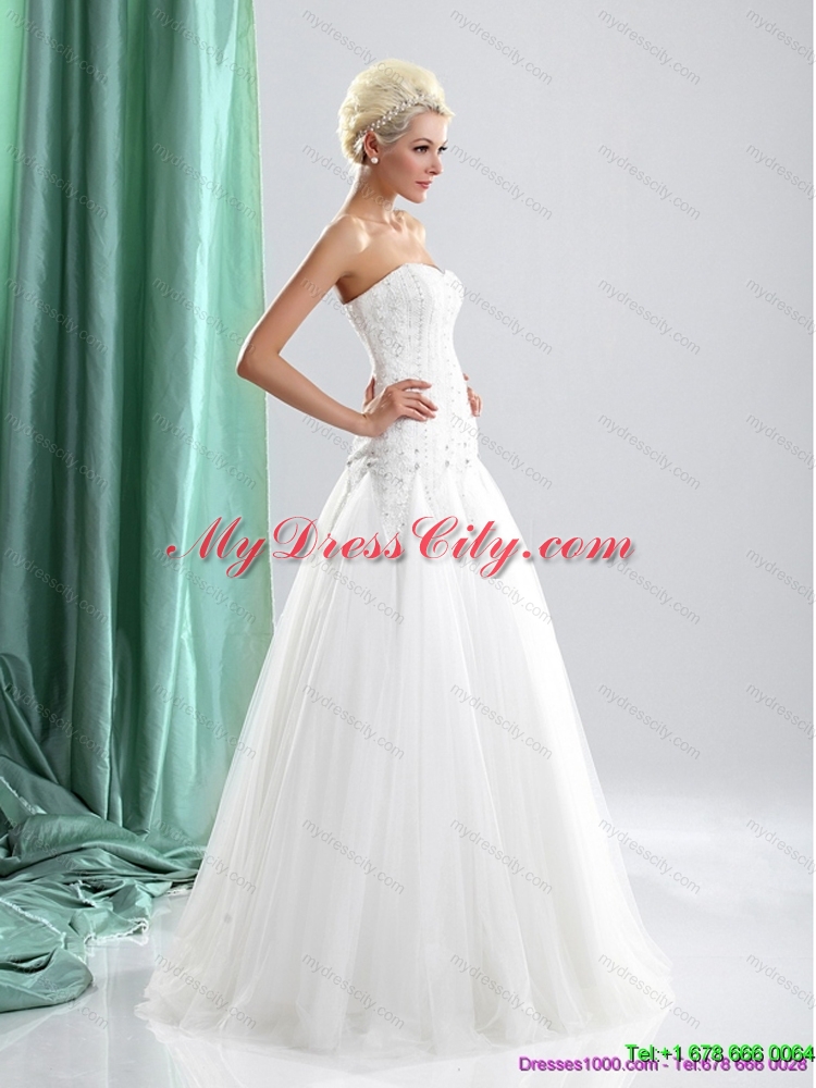 2015 Popular Sweetheart Beaded Wedding Dresses in White