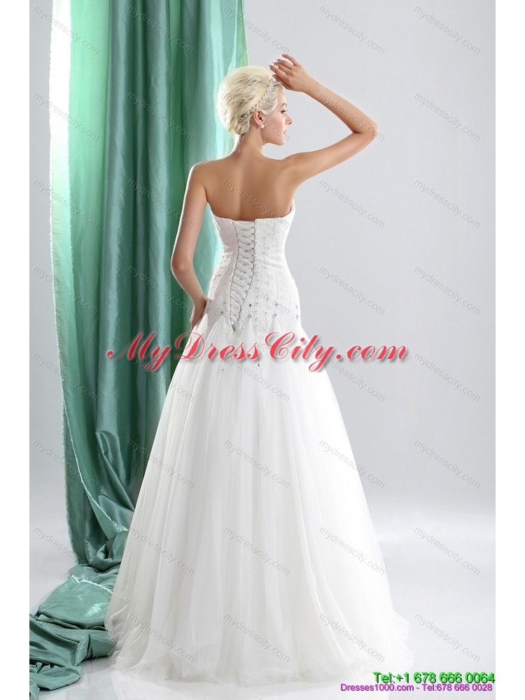 2015 Popular Sweetheart Beaded Wedding Dresses in White