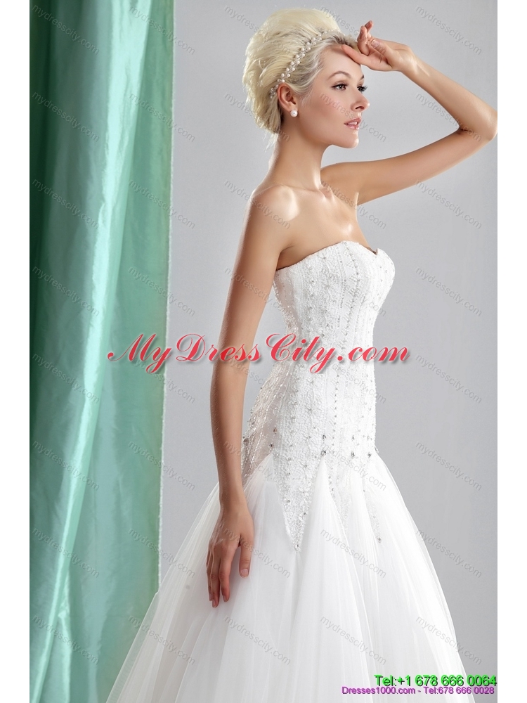 2015 Popular Sweetheart Beaded Wedding Dresses in White